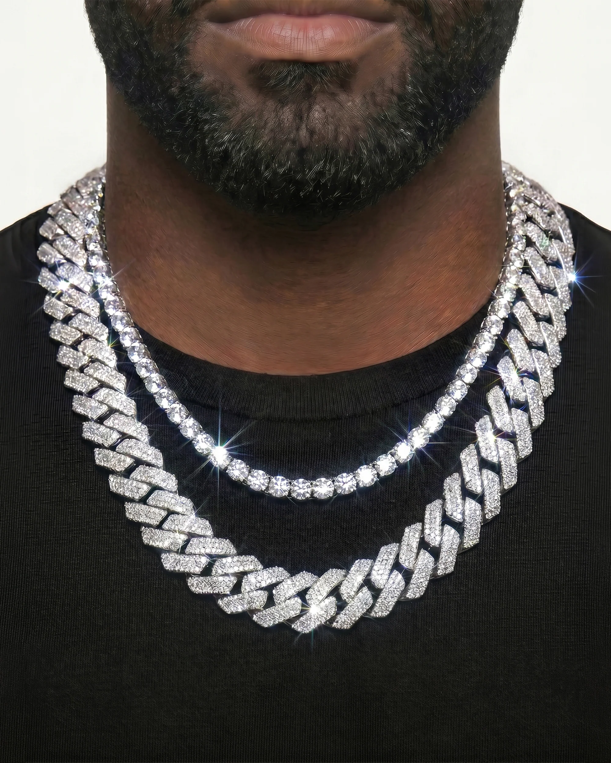 White Gold Cuban Chain Set - Image 11