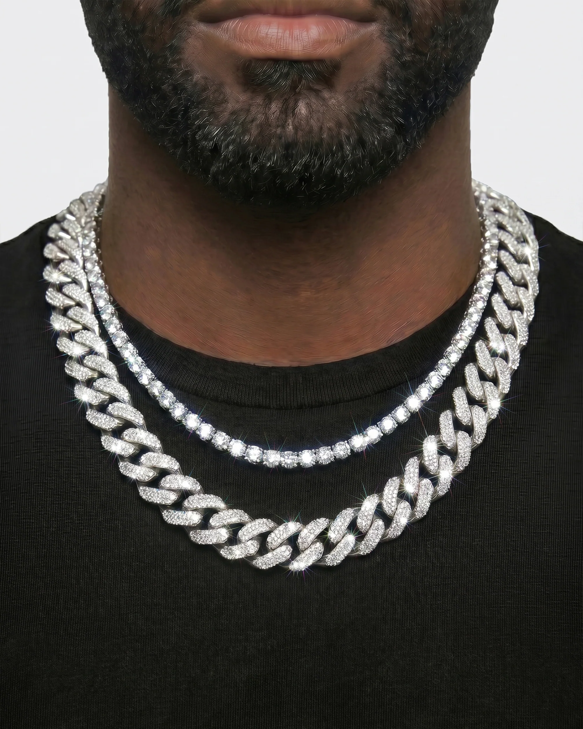 White Gold Cuban Chain Set - Image 3