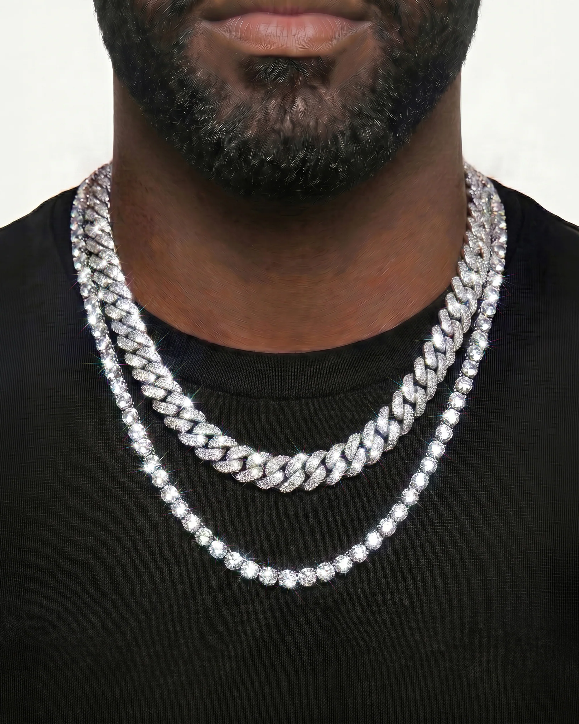 White Gold Cuban Chain Set - Image 35