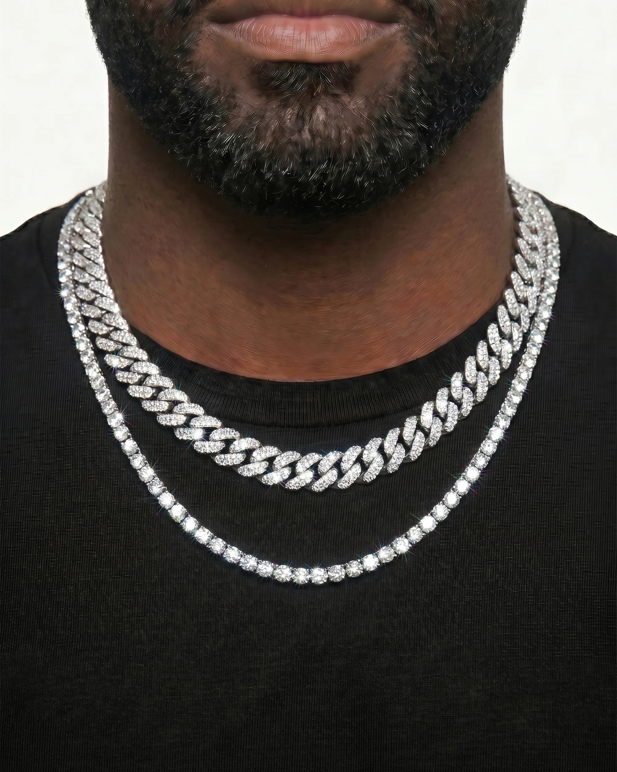 White Gold Cuban Chain Set - Image 36