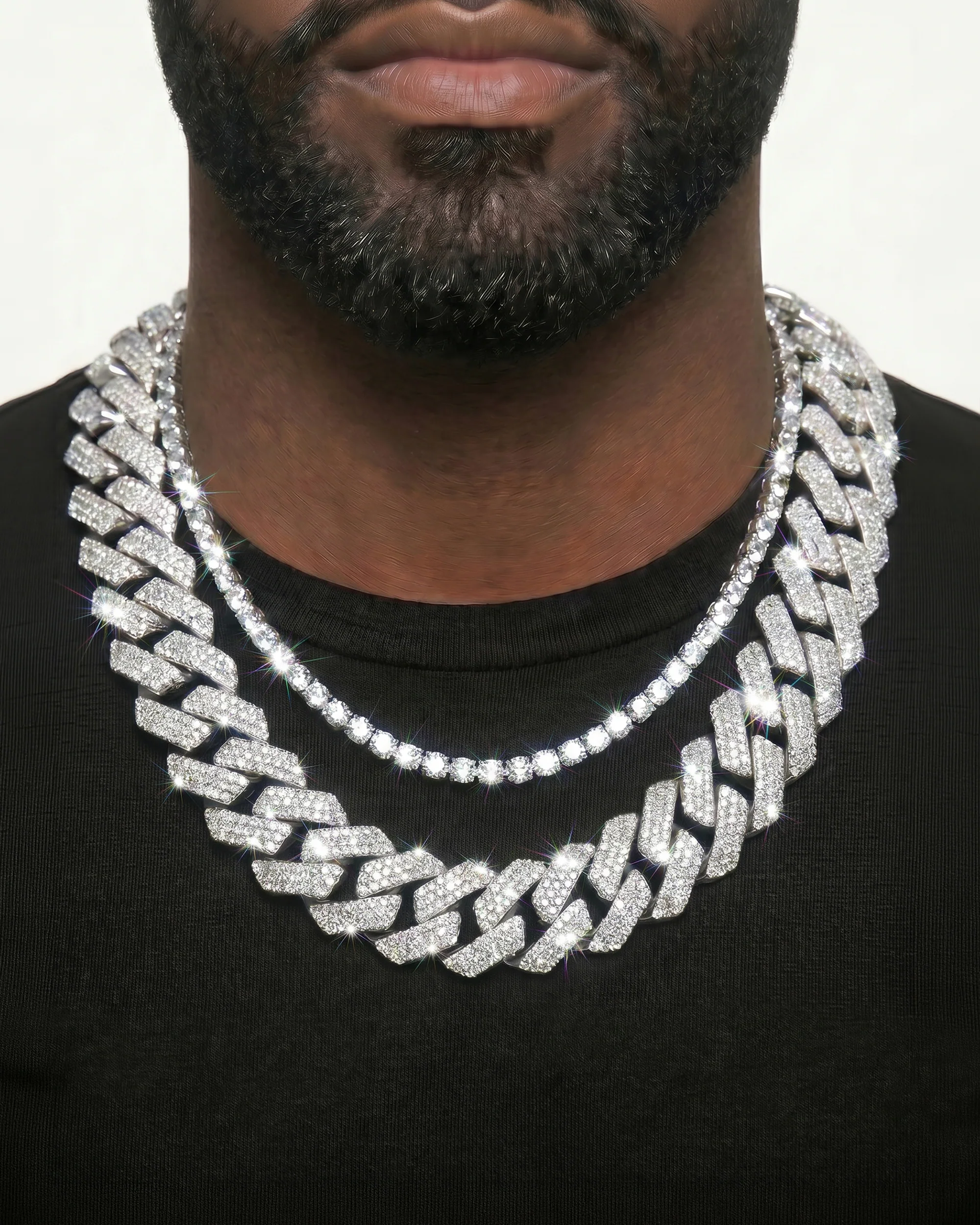 White Gold Cuban Chain Set - Image 4