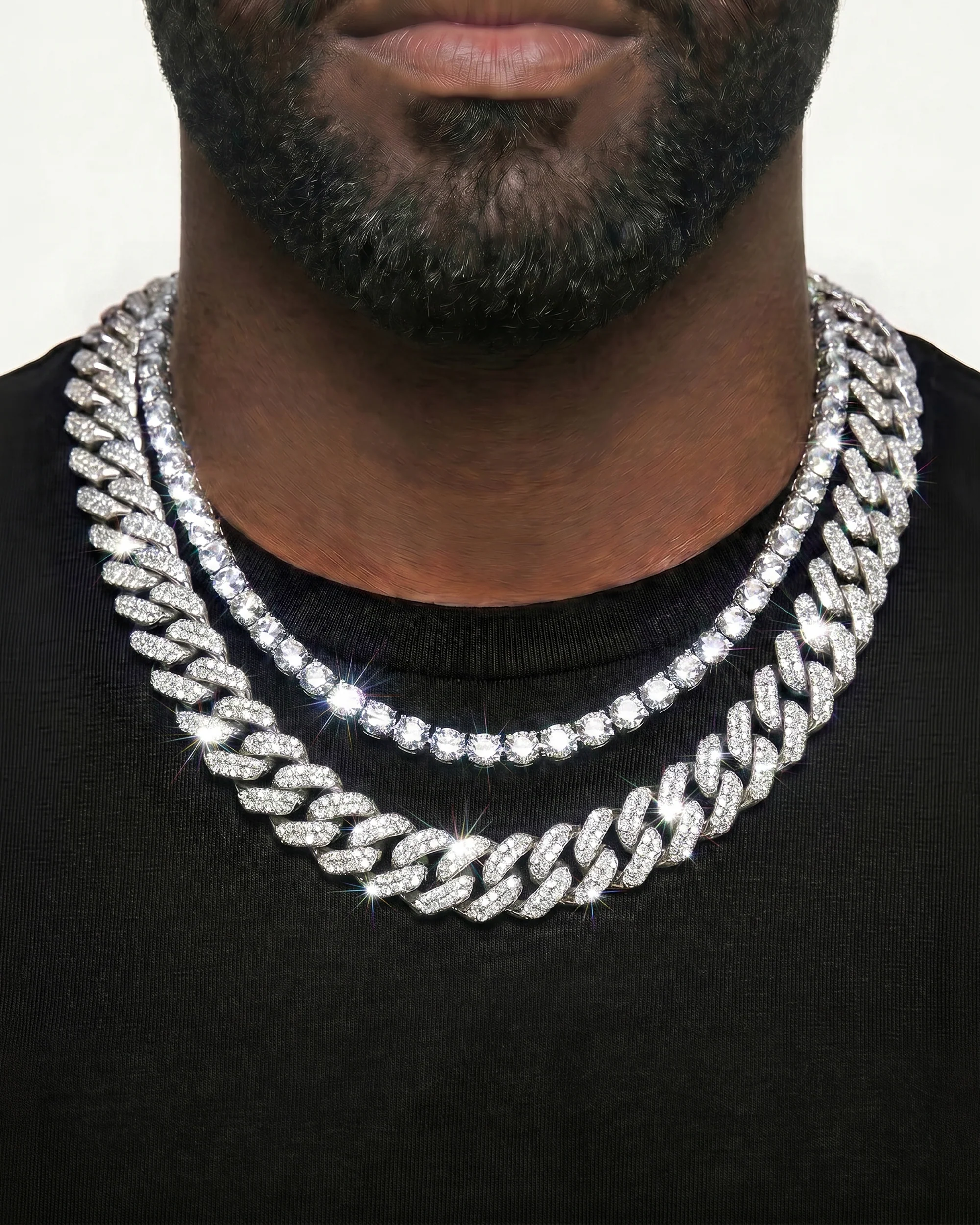 White Gold Cuban Chain Set - Image 9