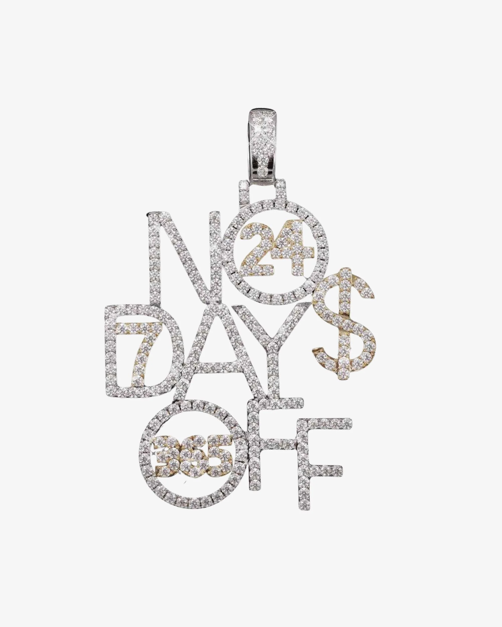 "NO DAYS OFF" Custom Name Moissanite Pendant 14K Gold