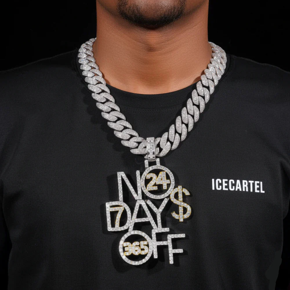 "NO DAYS OFF" Custom Name Moissanite Pendant 14K Gold - Image 2
