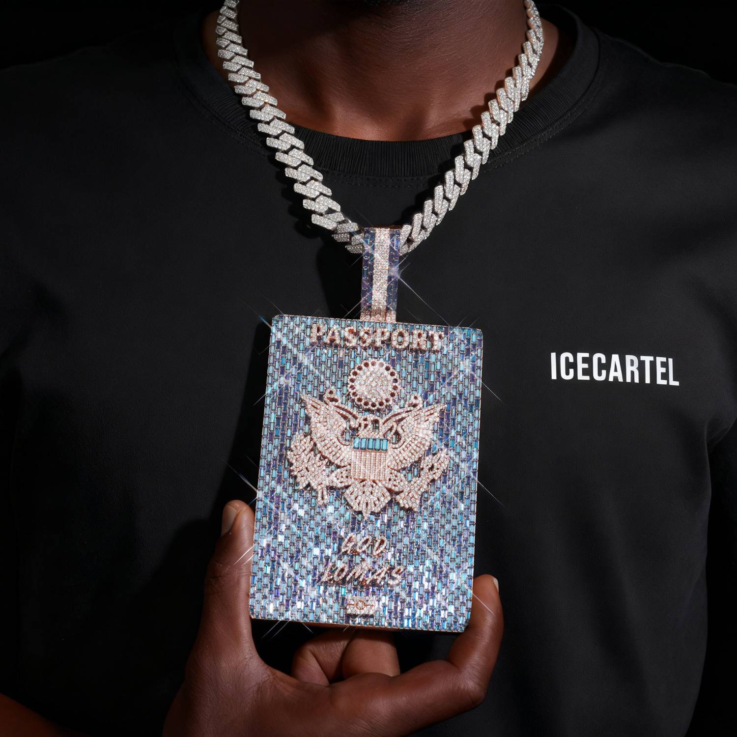"PASSPORT" Custom Logo Moissanite Pendant 14K Gold - Image 2