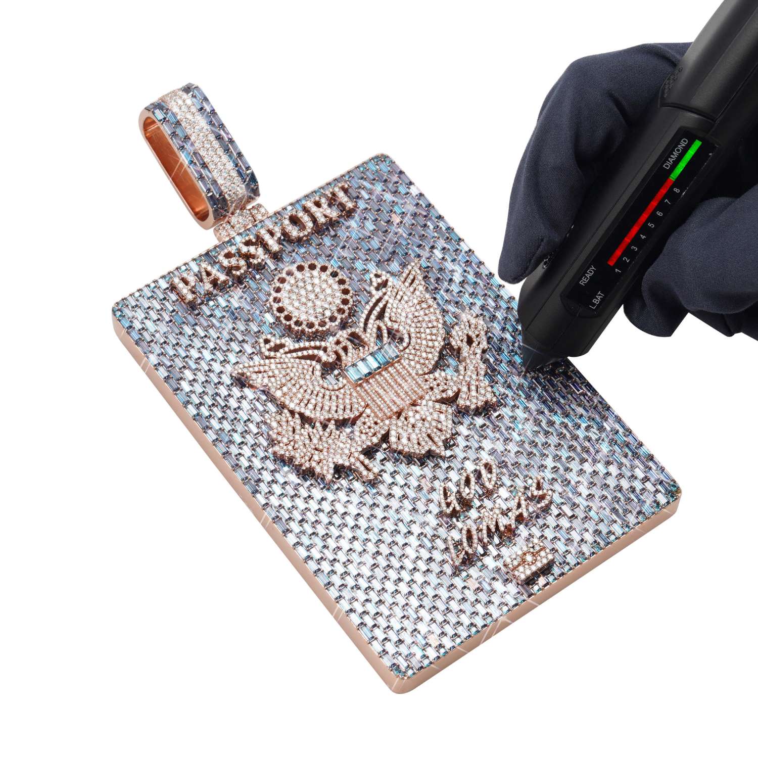 "PASSPORT" Custom Logo Moissanite Pendant 14K Gold - Image 4