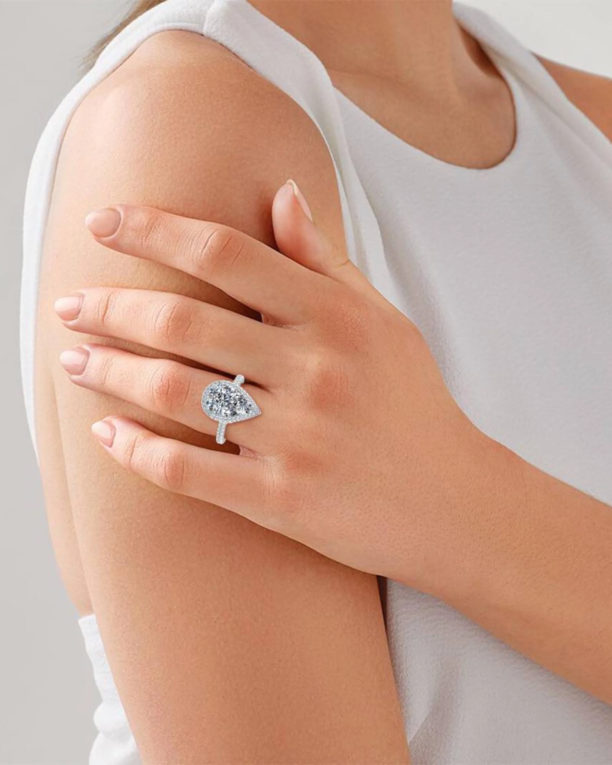 Pear Cut Moissanite Petite Halo Engagement Ring - Image 8
