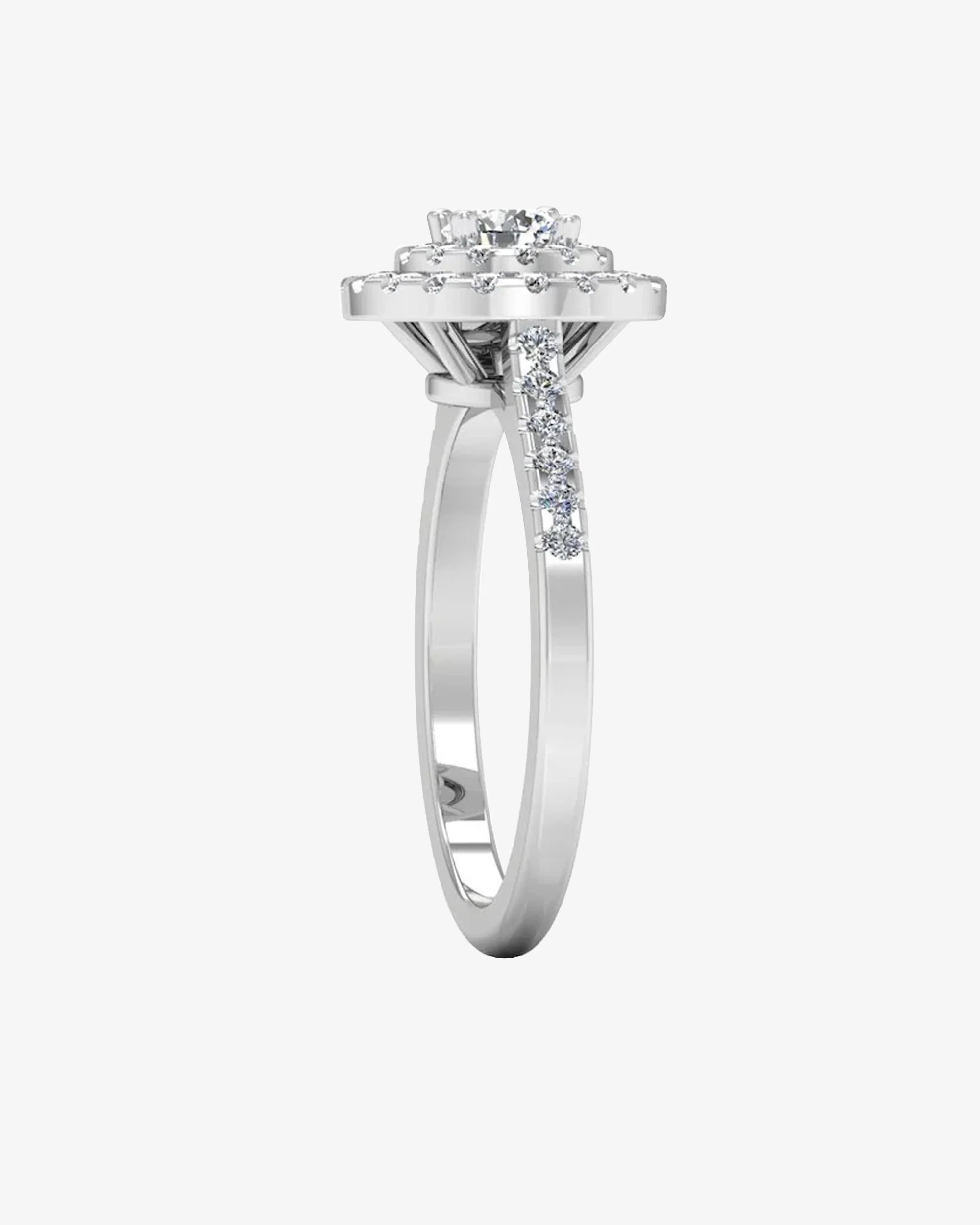 Petite Round Brilliant Double Halo Moissanite Engagement Ring - Image 5