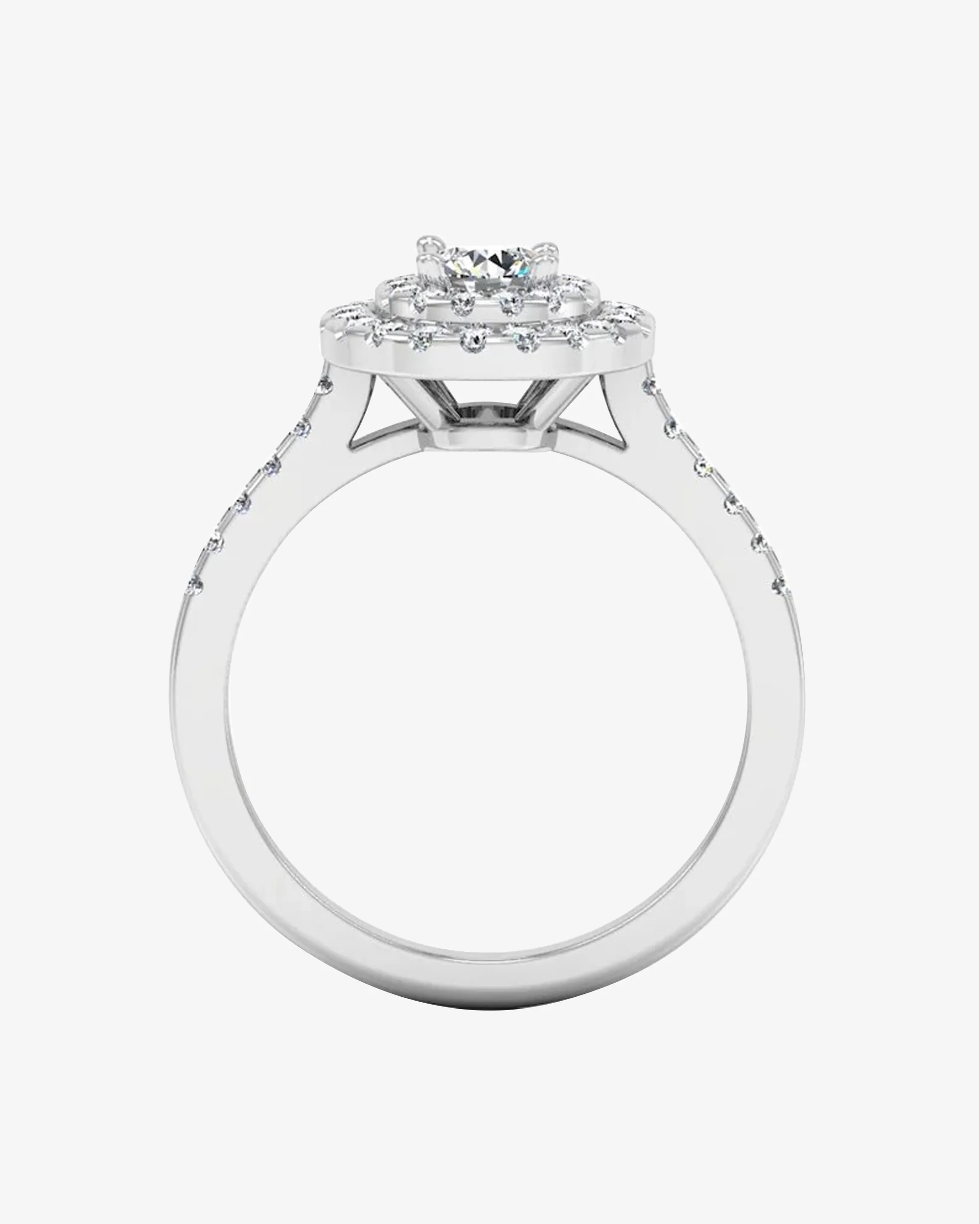 Petite Round Brilliant Double Halo Moissanite Engagement Ring - Image 6