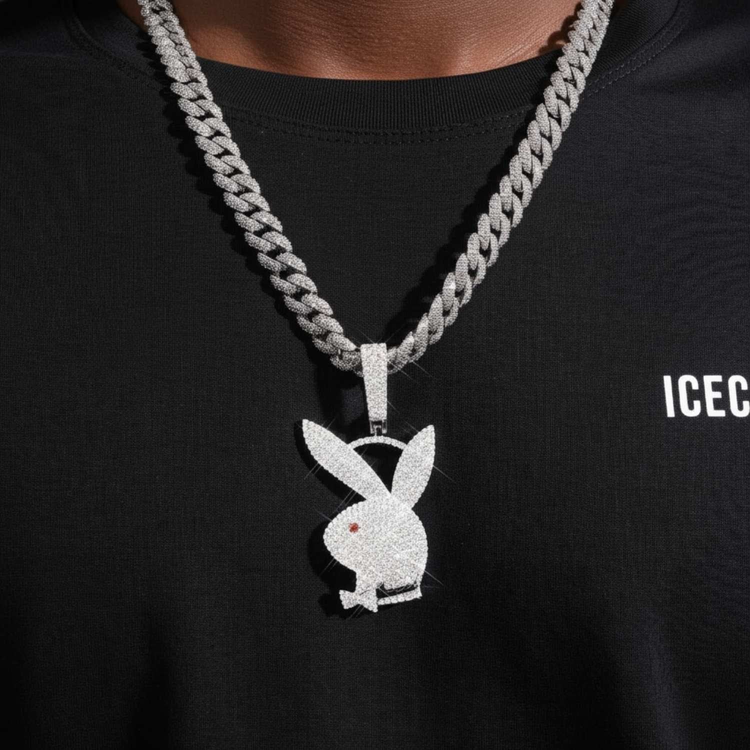 "PLAYBOY" Custom Moissanite Logo Pendant 14K Gold - Image 2