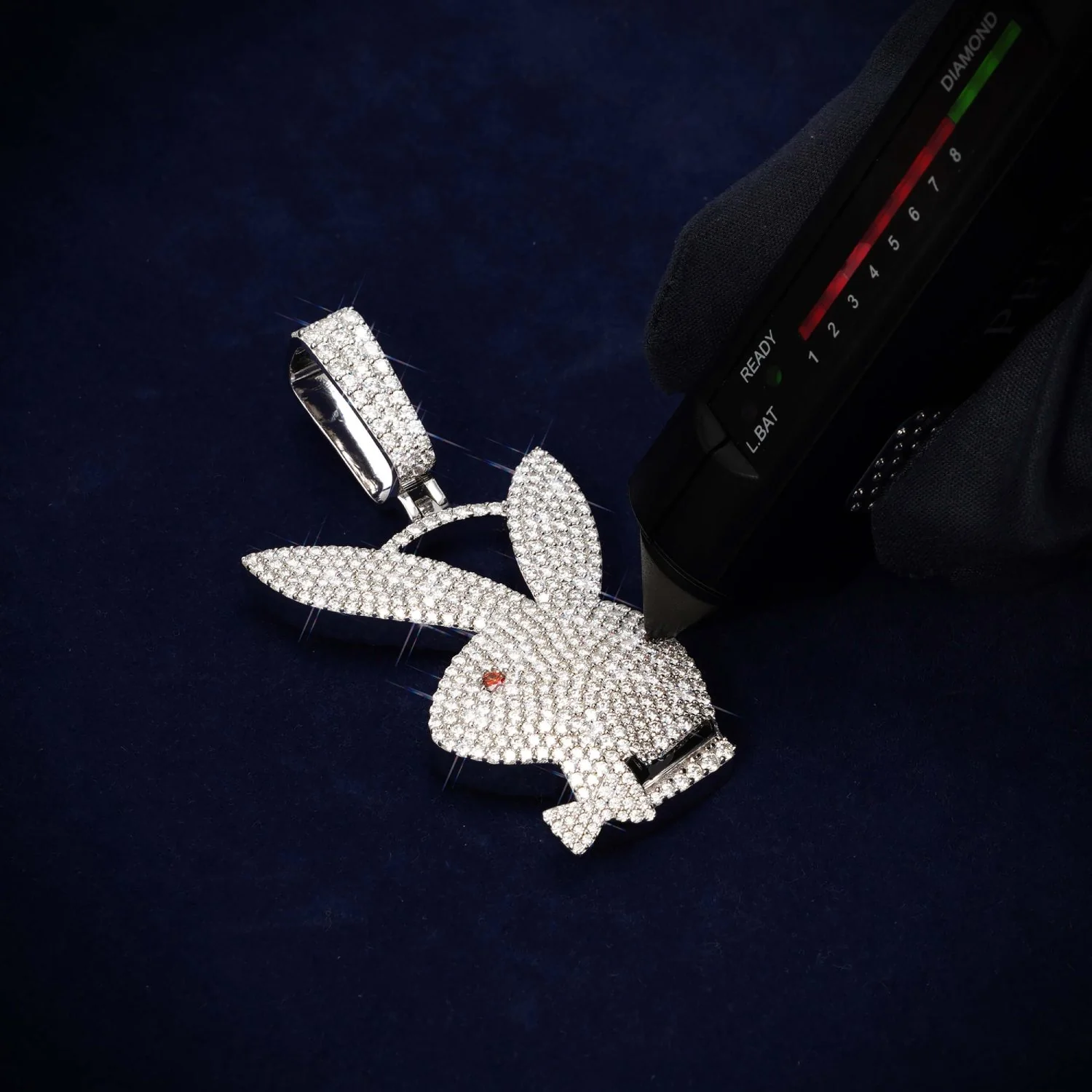 "PLAYBOY" Custom Moissanite Logo Pendant 14K Gold - Image 3