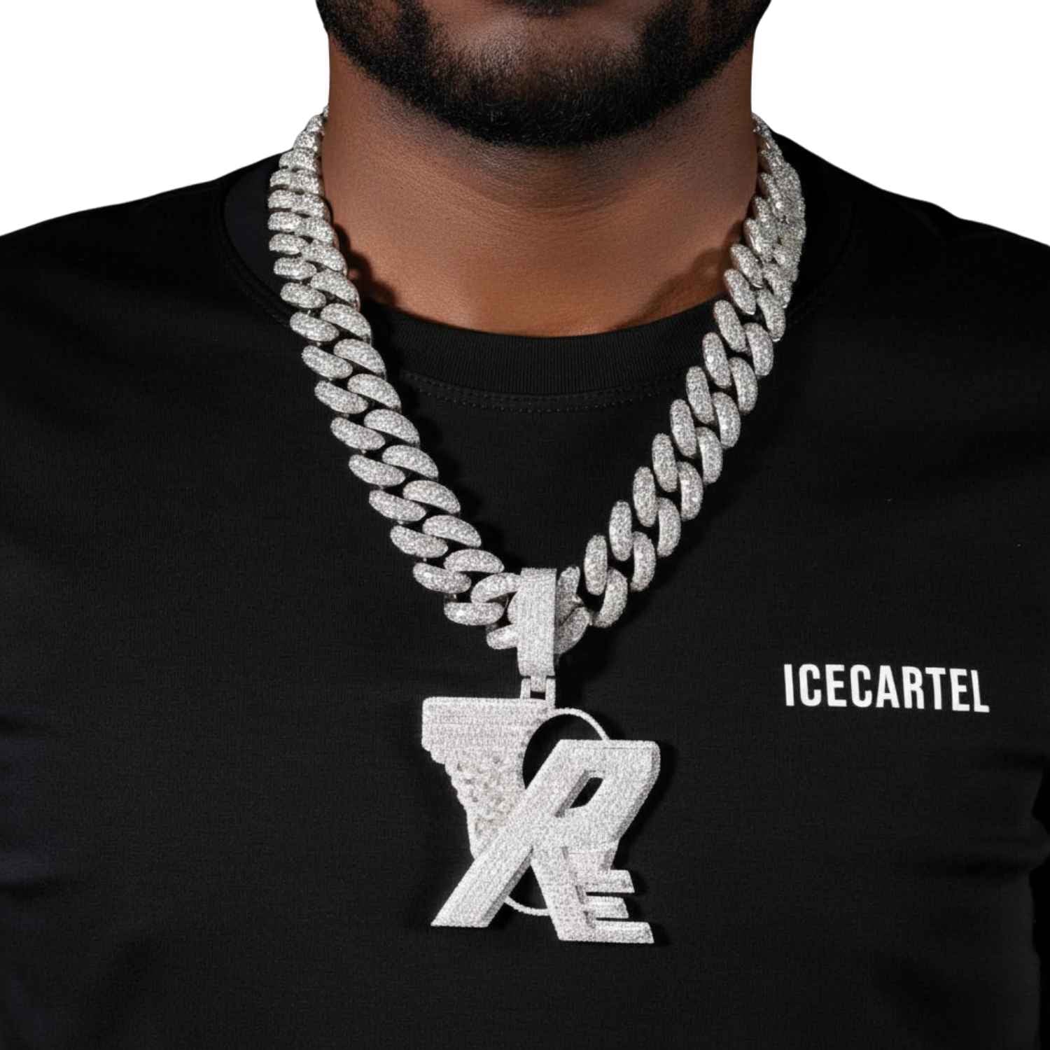 "RE" Custom Moissanite Pendant 14K Gold - Image 2