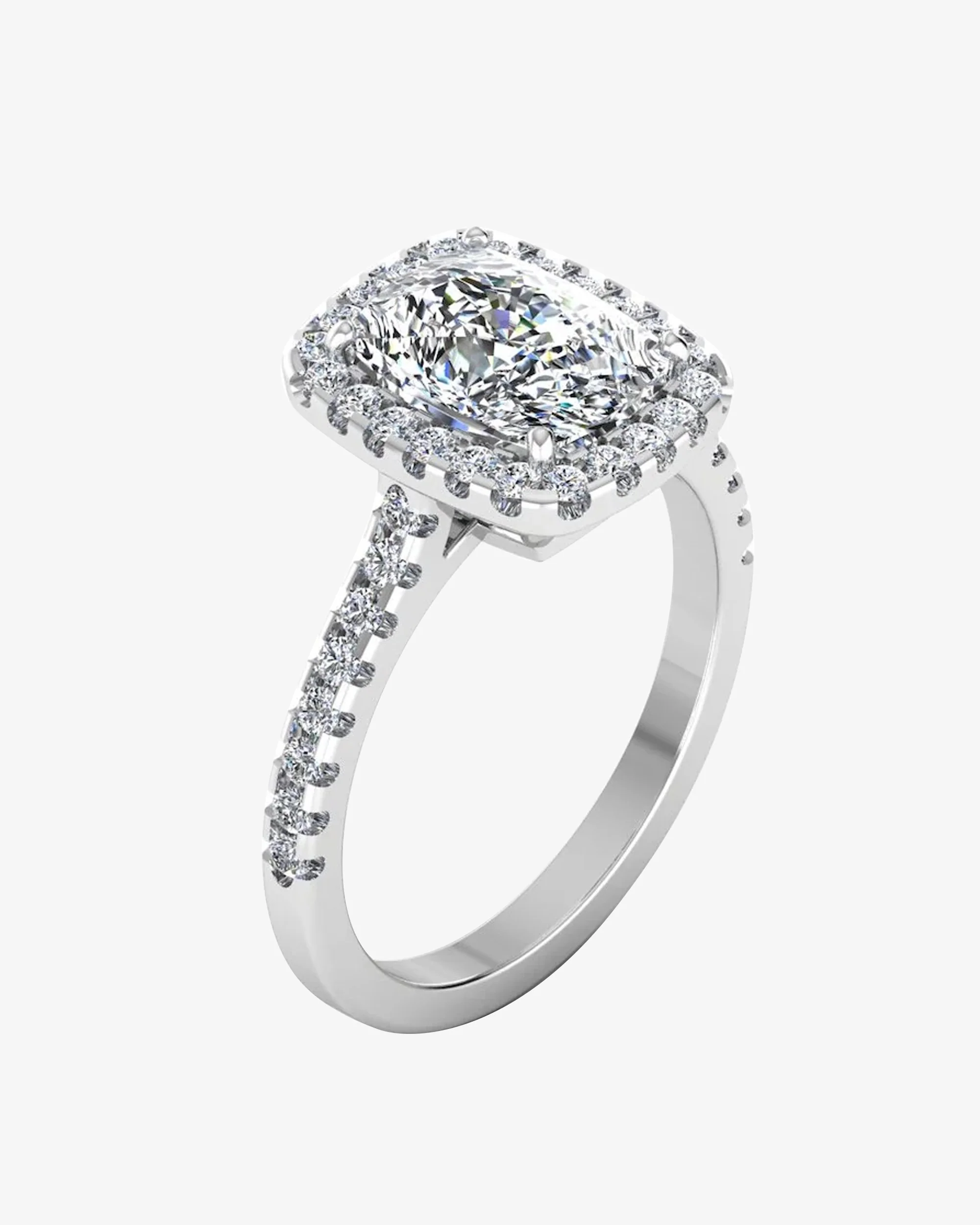 Rectangular Cushion Moissanite Halo Engagement Ring - Image 3
