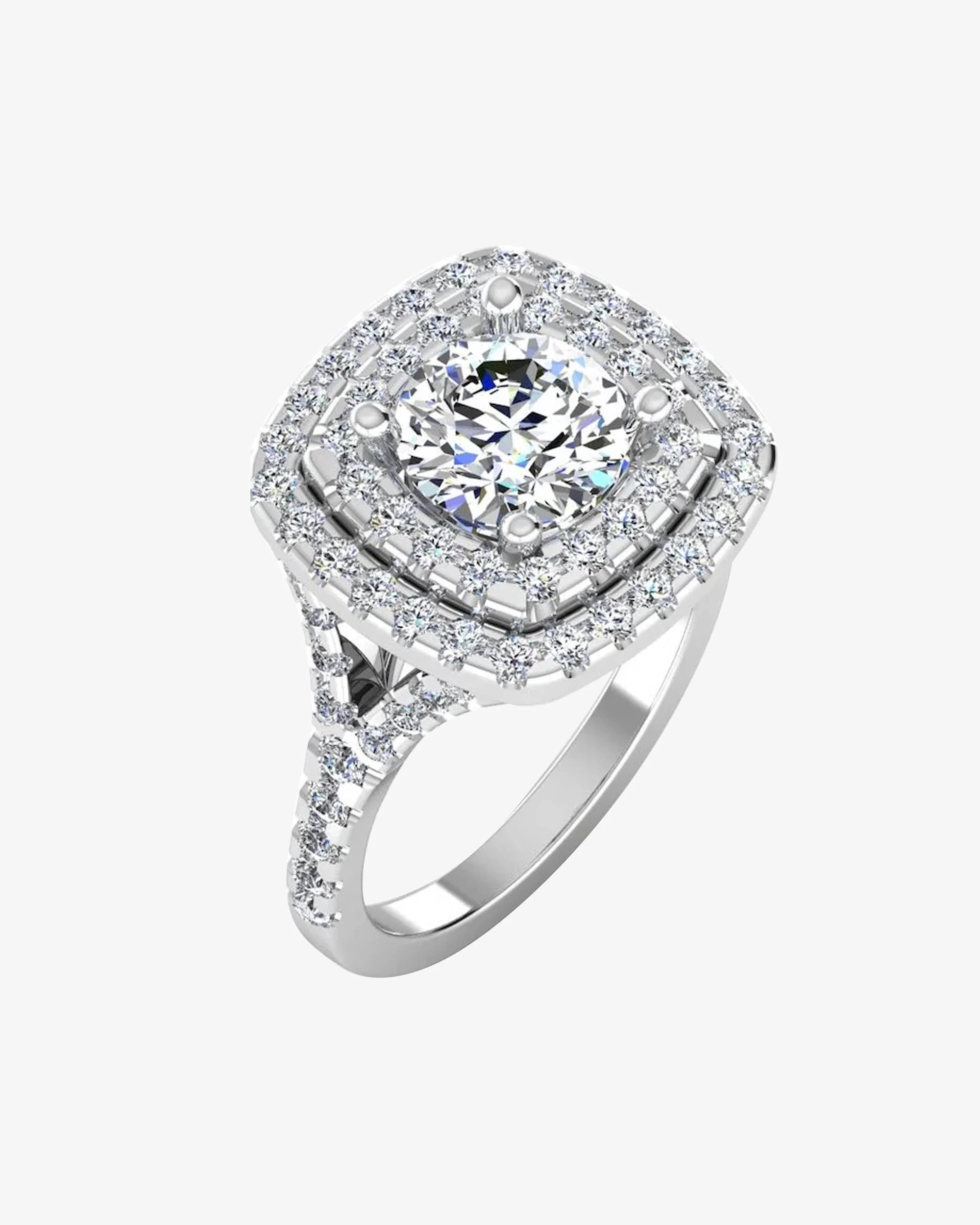Round Brilliant Double Halo Moissanite Engagement Ring