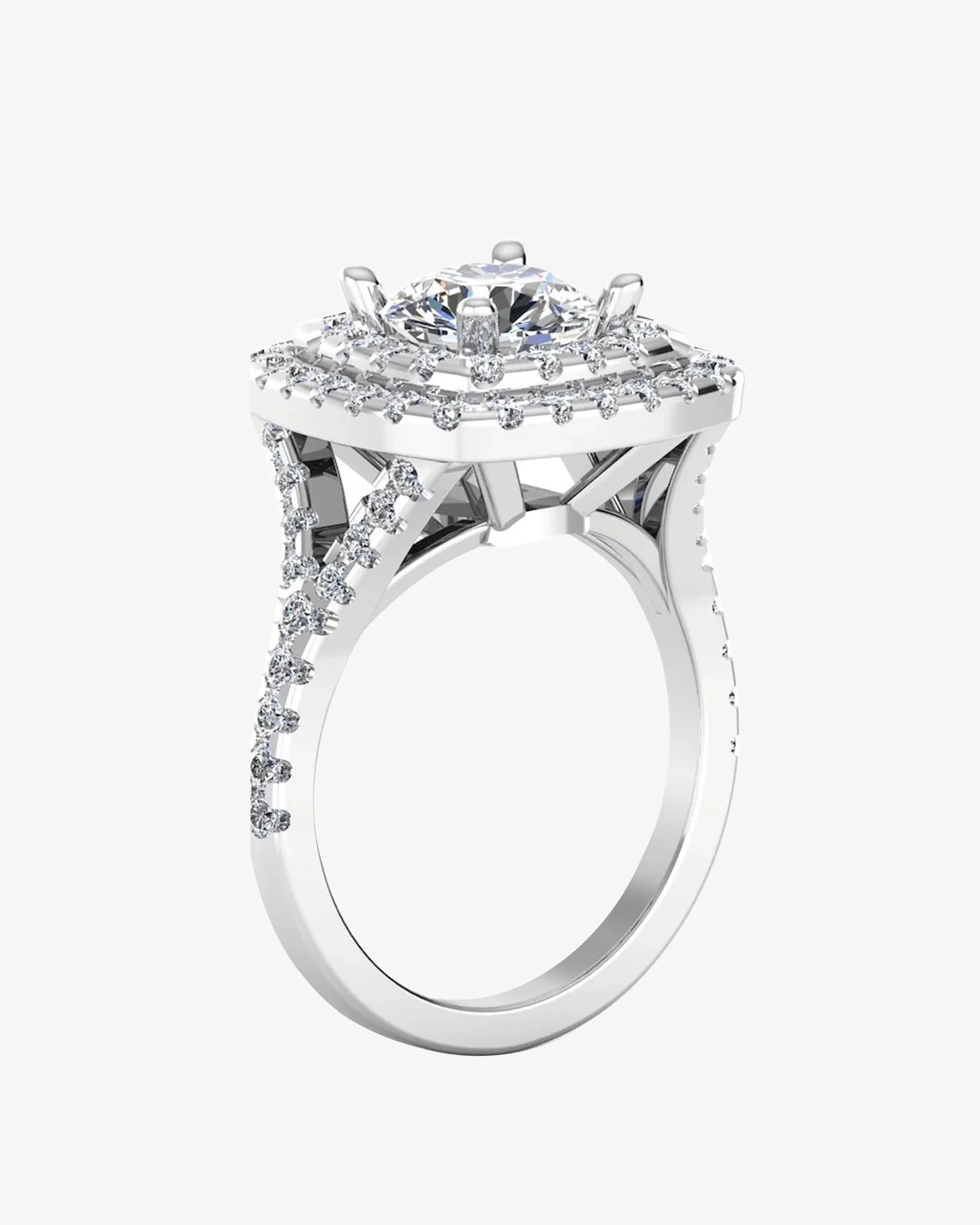 Round Brilliant Double Halo Moissanite Engagement Ring - Image 3