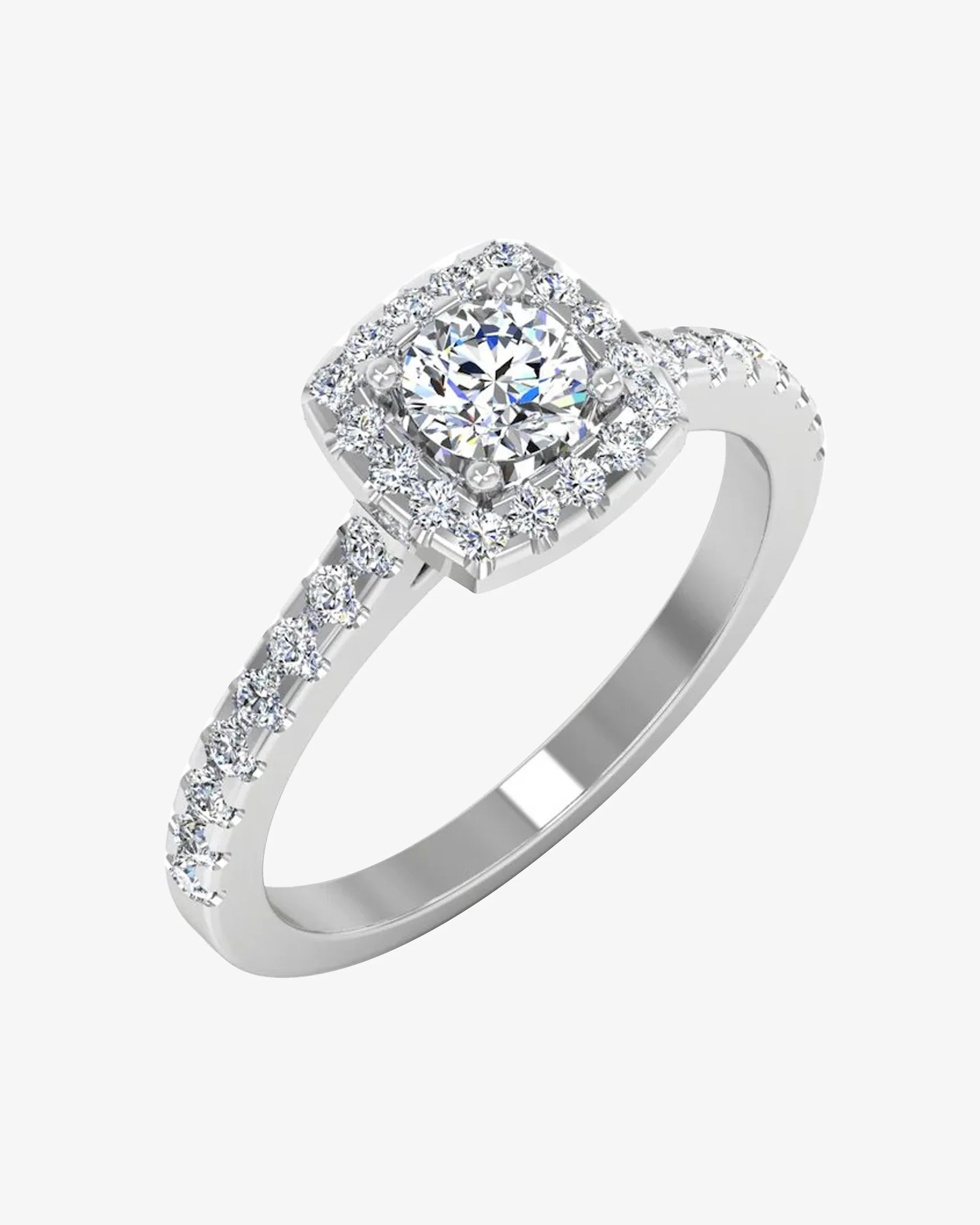 Round Brilliant Rectangle Halo Moissanite Engagement Ring