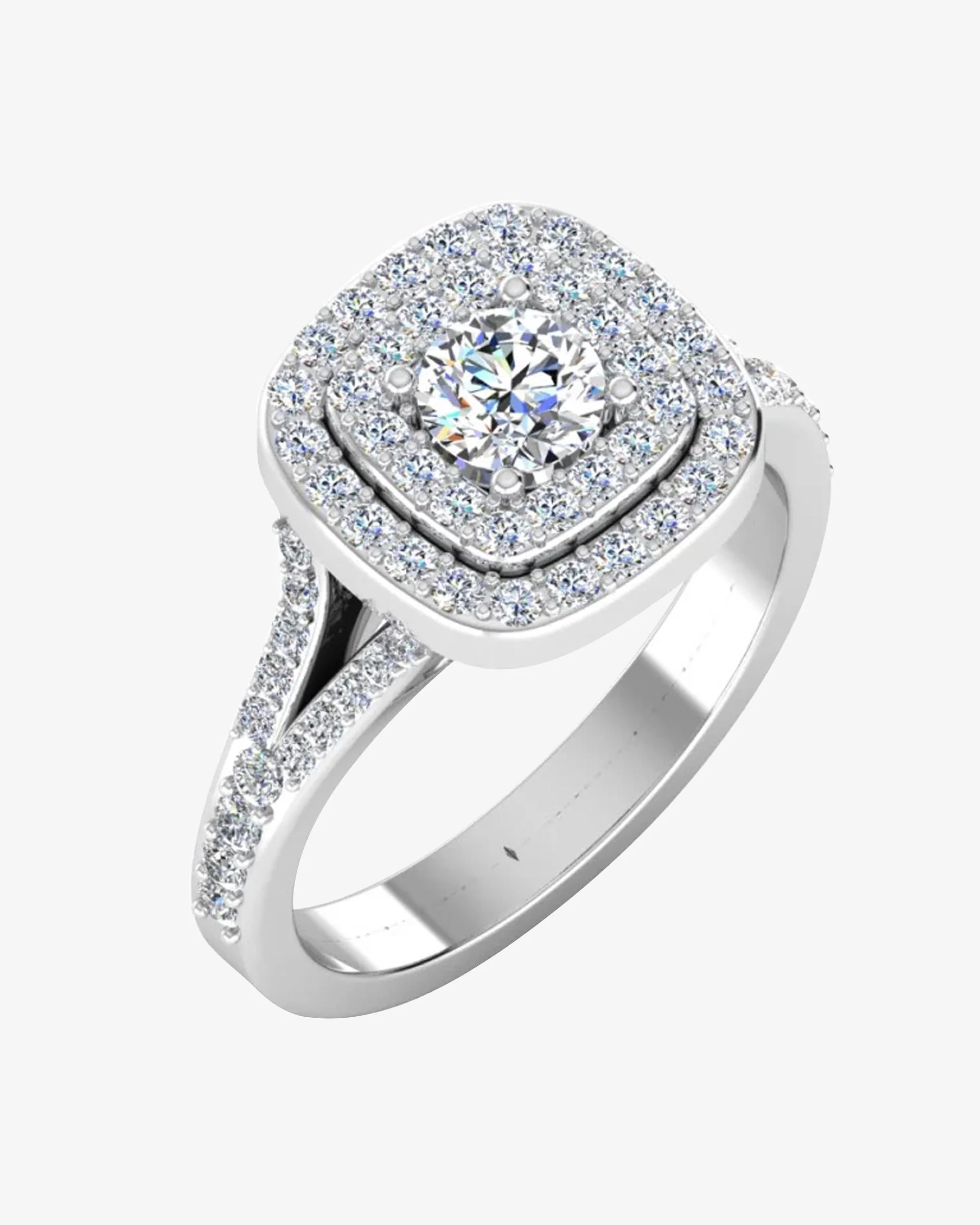Round Split Shank Double Halo Moissanite Engagement Ring