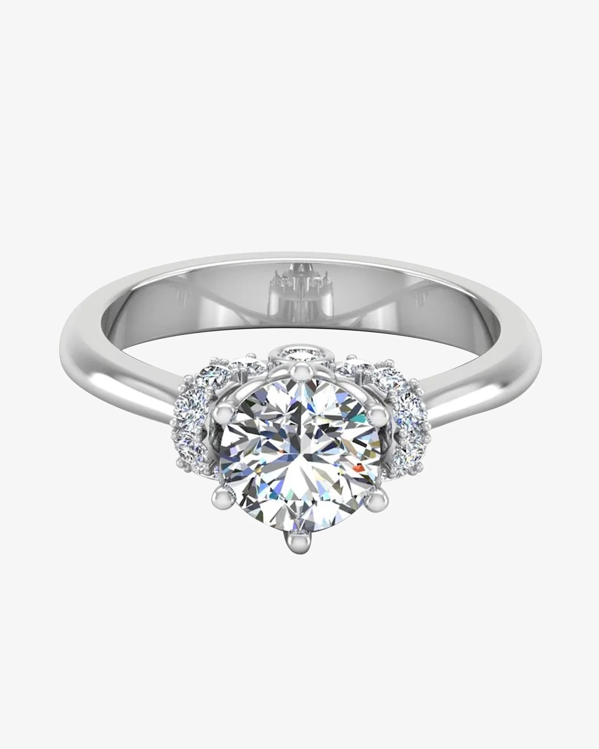 Round Tulip Bezel Halo Moissanite Engagement Ring - Image 2