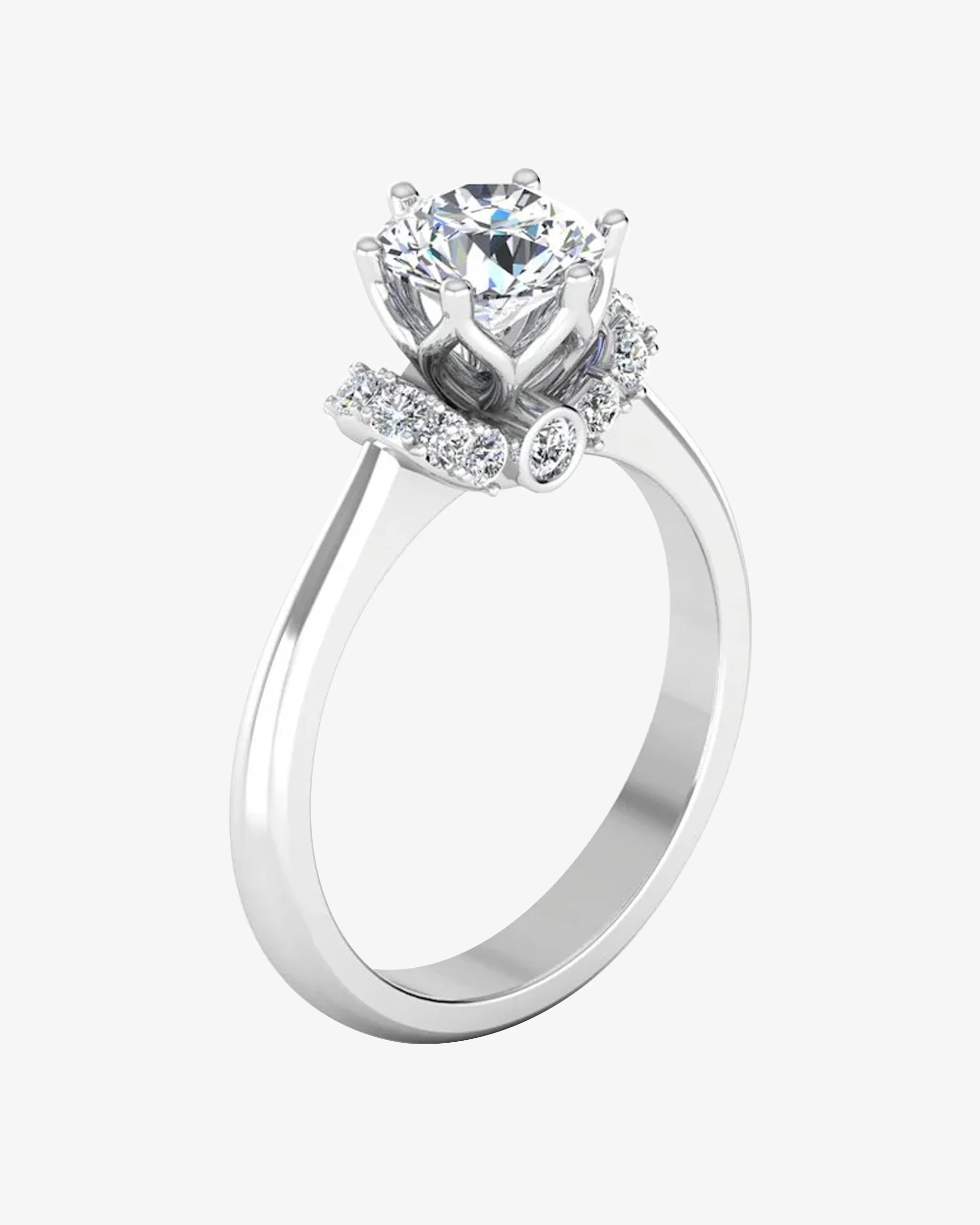 Round Tulip Bezel Halo Moissanite Engagement Ring - Image 3