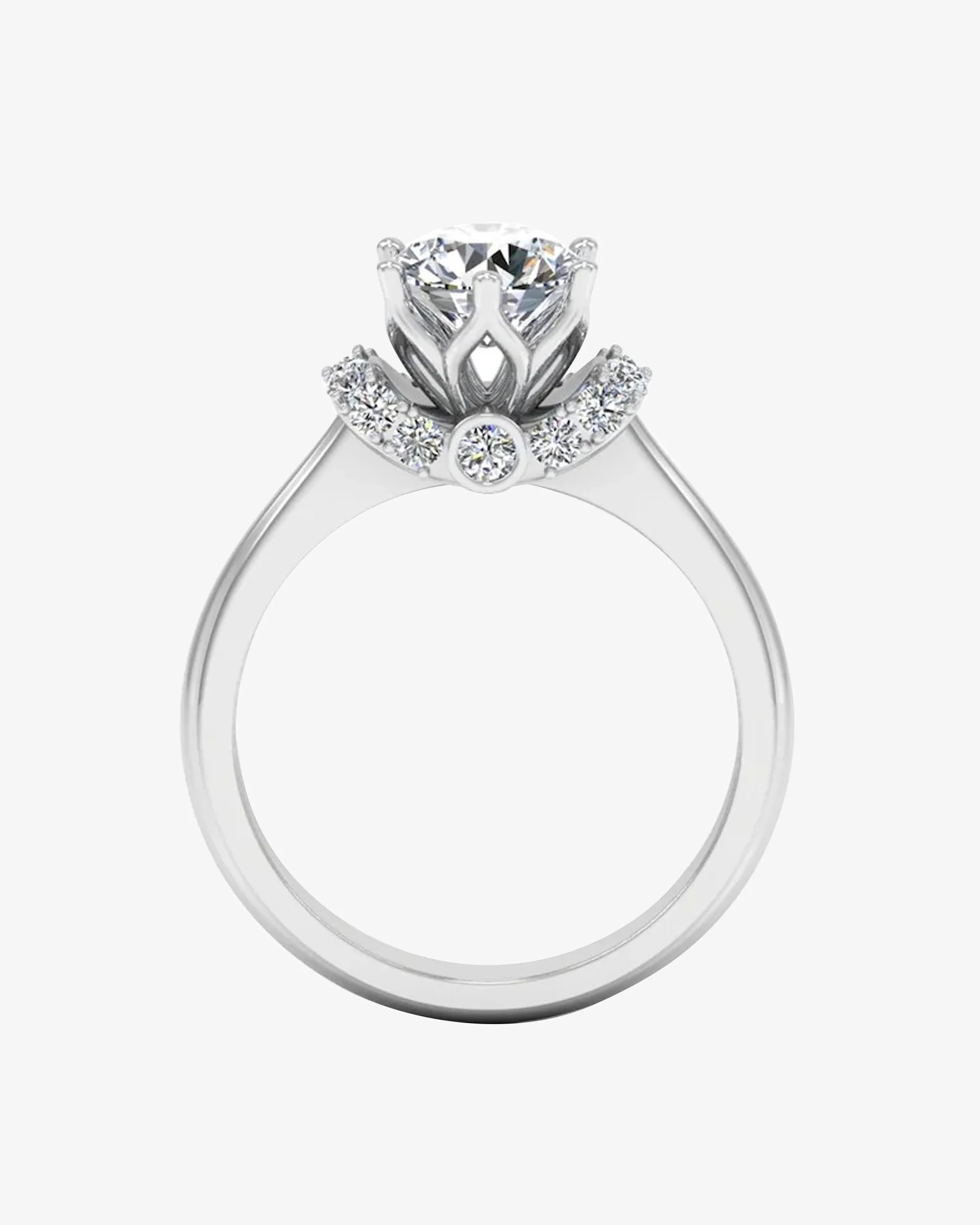 Round Tulip Bezel Halo Moissanite Engagement Ring - Image 6