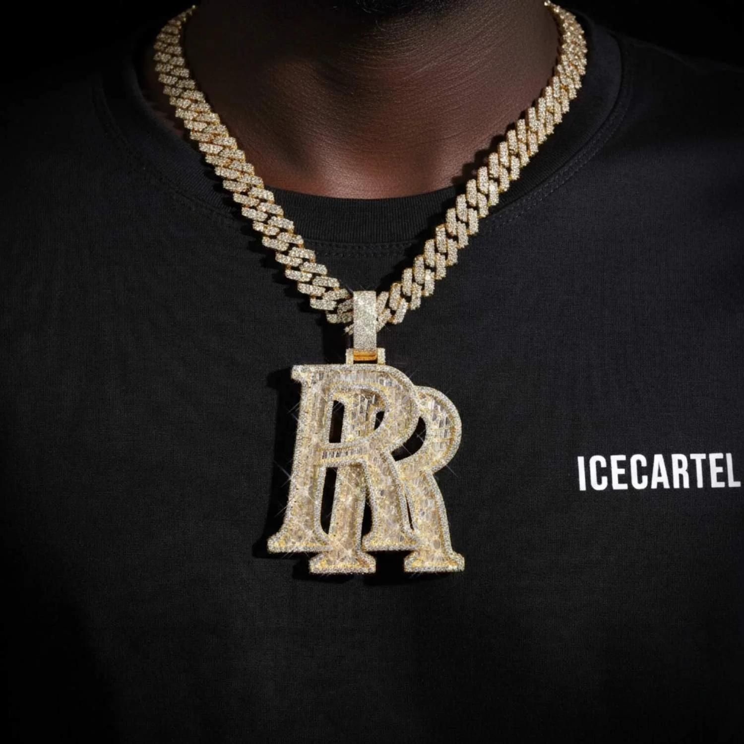 "RR" Custom Name Moissanite Pendant 14K Gold - Image 2
