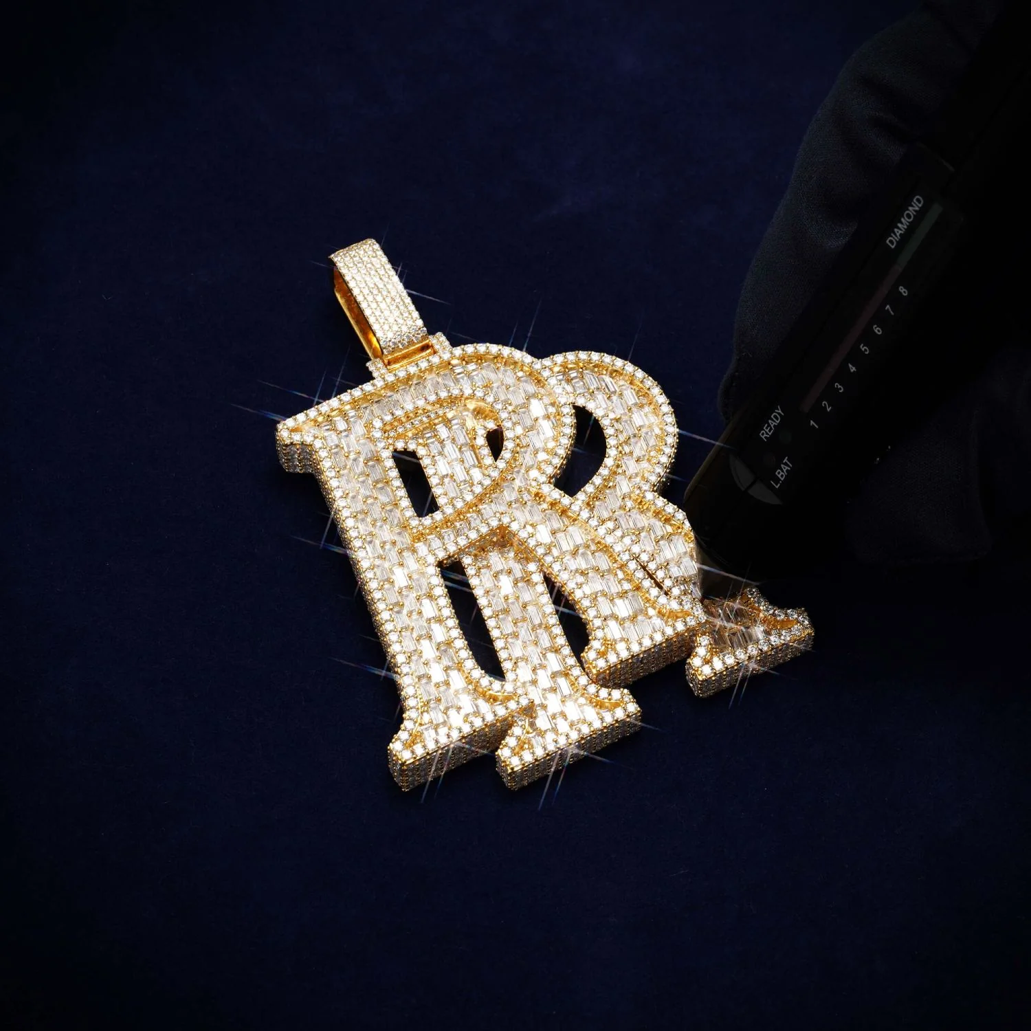 "RR" Custom Name Moissanite Pendant 14K Gold - Image 3