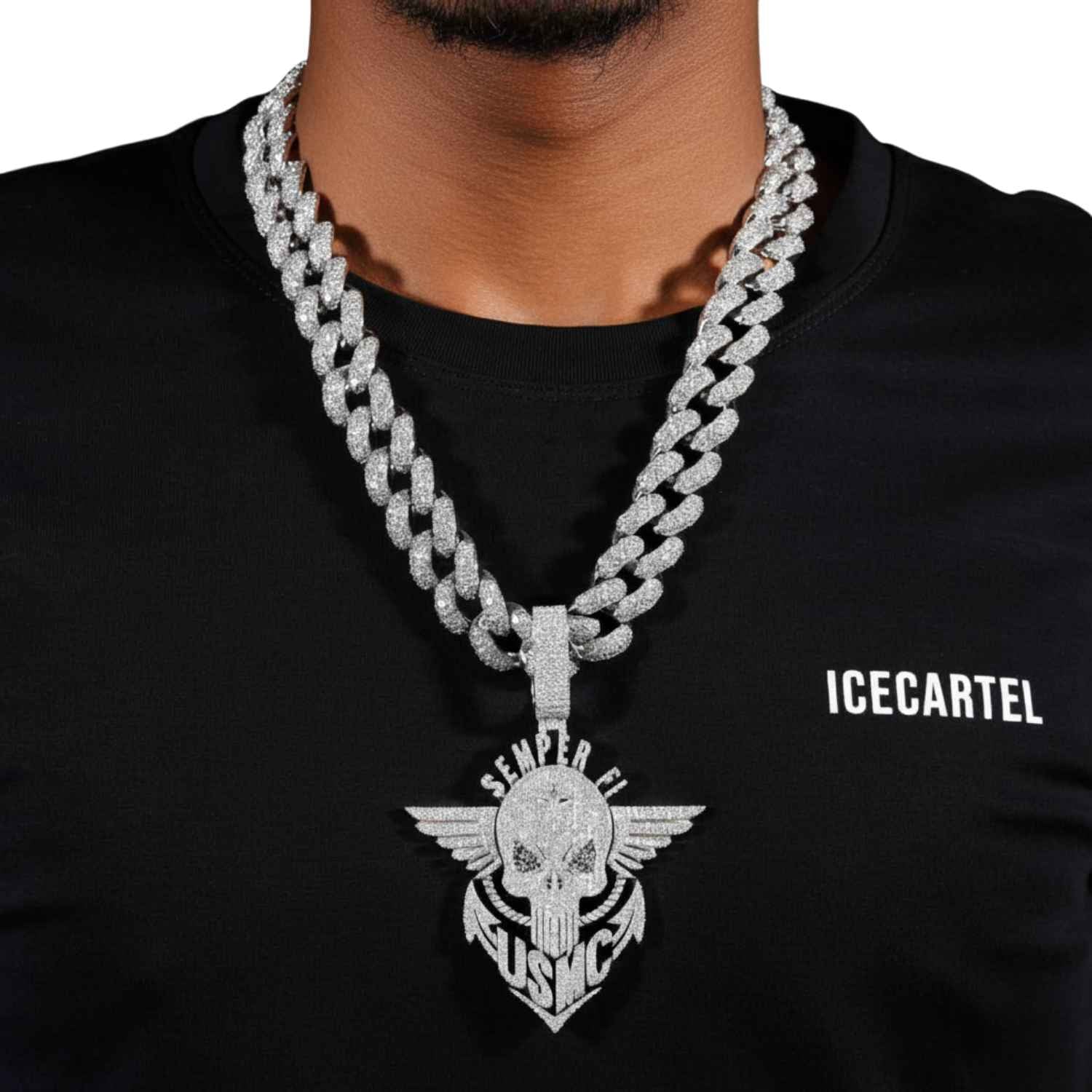 "Semper Fi" Custom Moissanite Pendant 14K Gold - Image 2