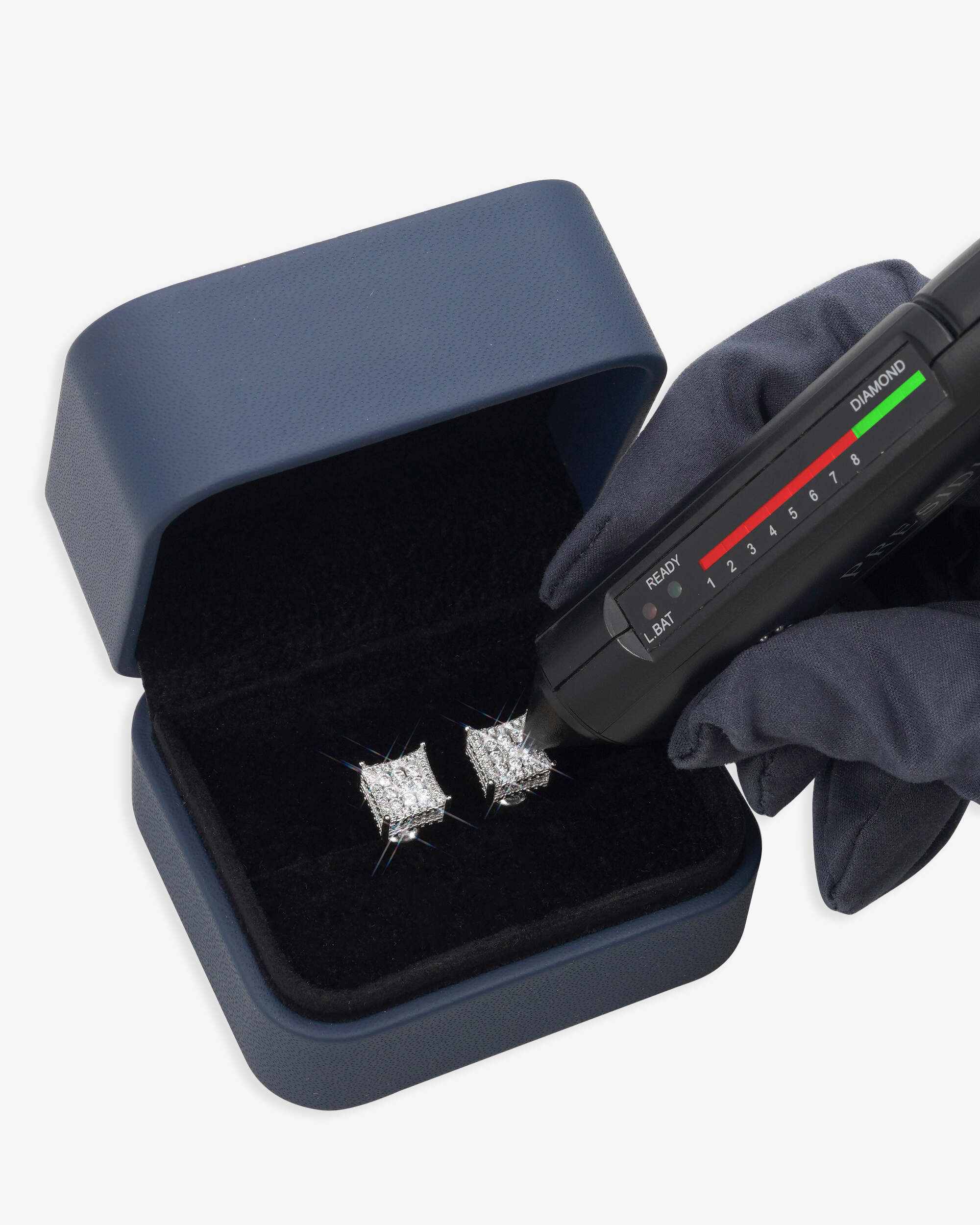 Side Halo Square Moissanite Earrings 14K Gold - Image 3
