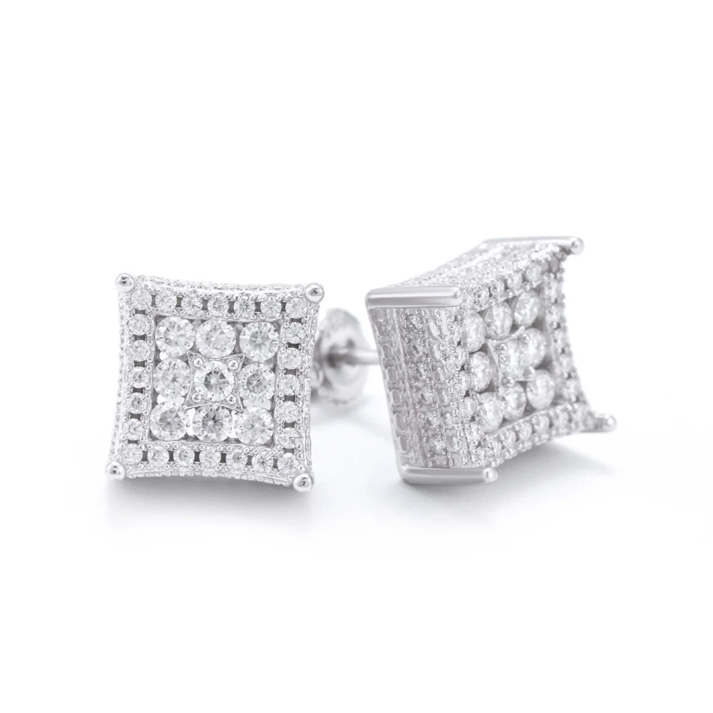 Side Halo Square Moissanite Earrings 14K Gold - Image 4