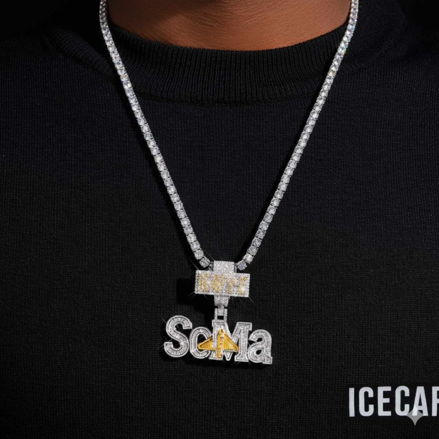 "SoMa" Custom Moissanite Name Pendant 14K Gold - Image 2