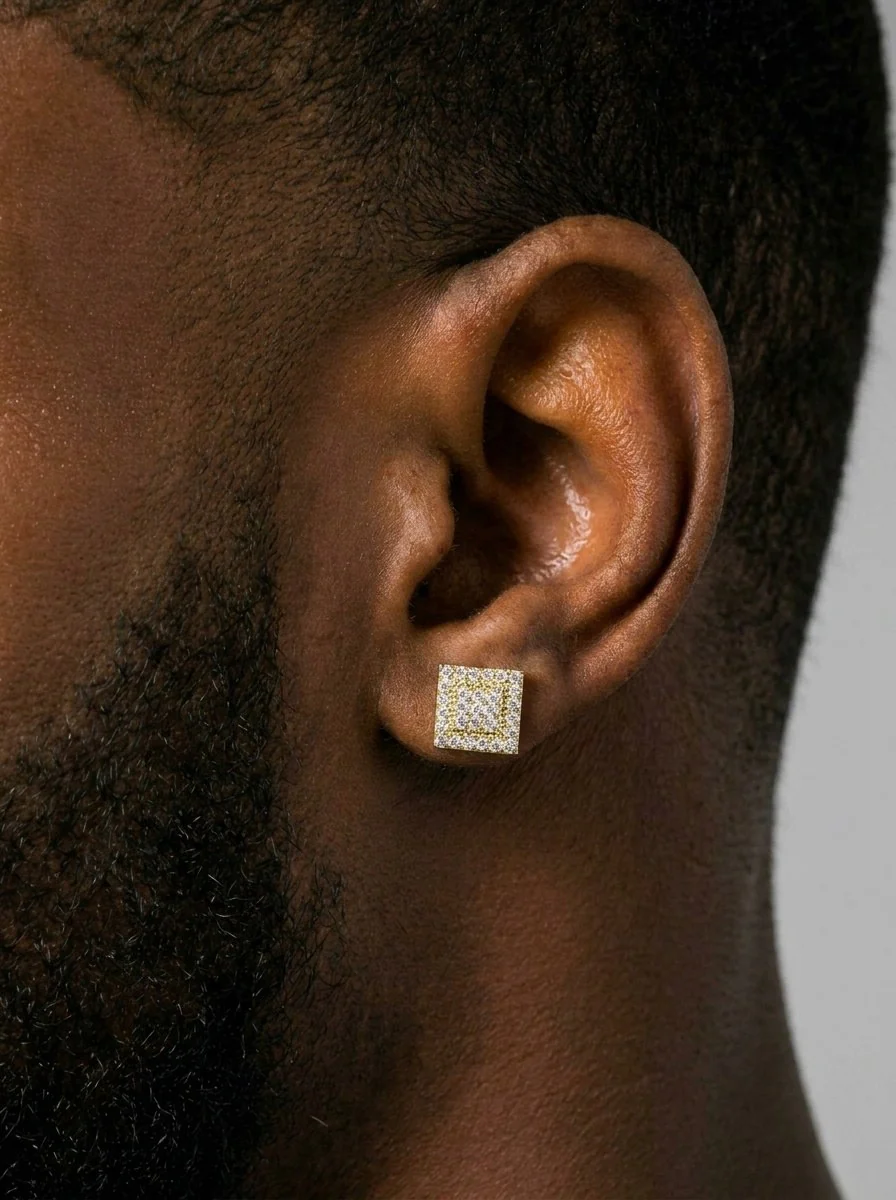 Square Wire Moissanite Earrings 14K Gold - Image 5
