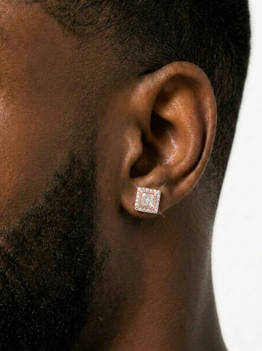 Square Wire Moissanite Earrings 14K Gold - Image 6