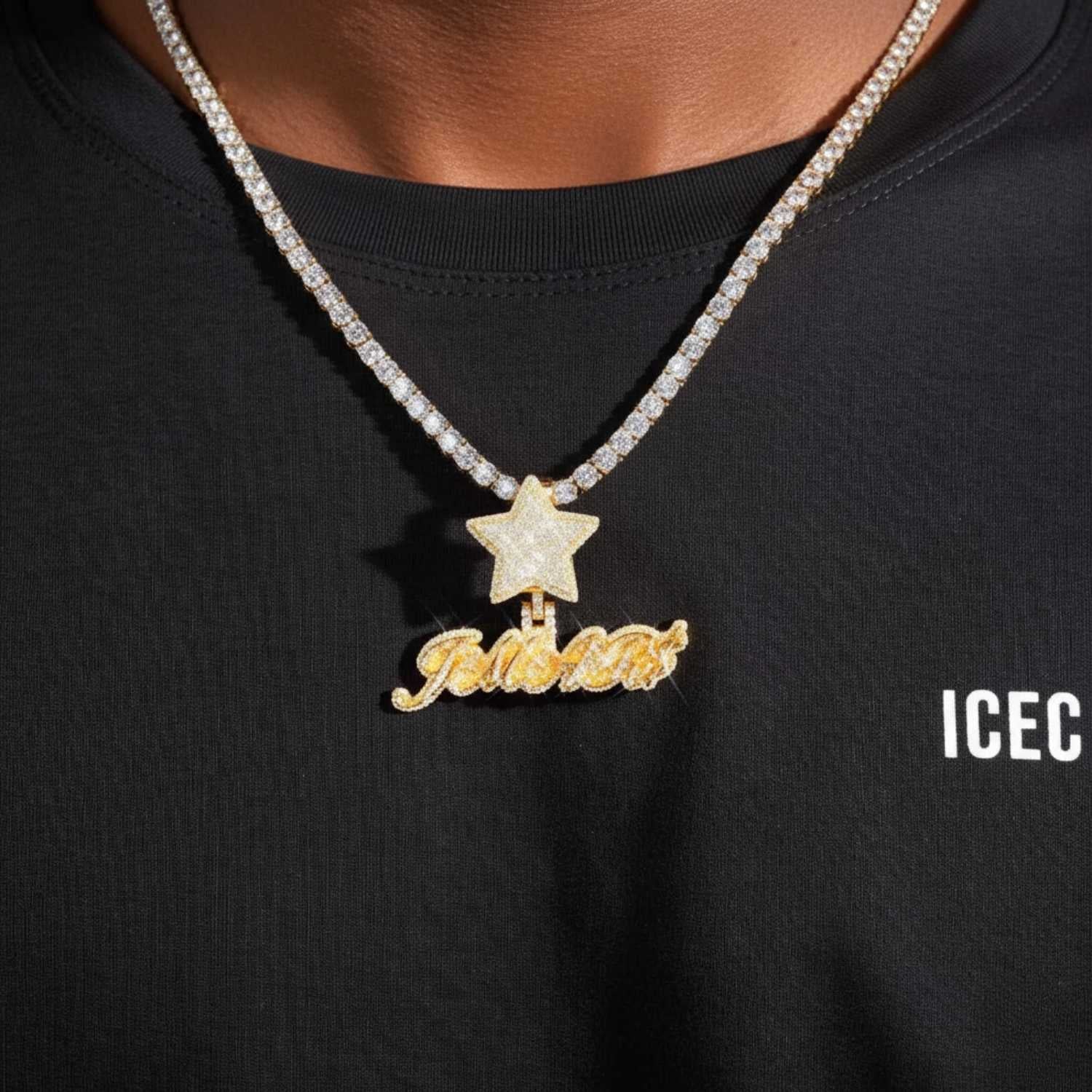Star Custom Moissanite Name Pendant 14K Gold - Image 2