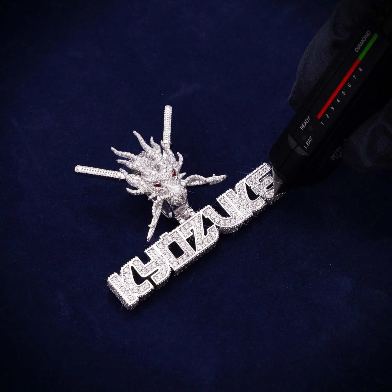 "ICED BLADE DRAGON" Custom Logo Moissanite Pendant 14K Gold - Image 4
