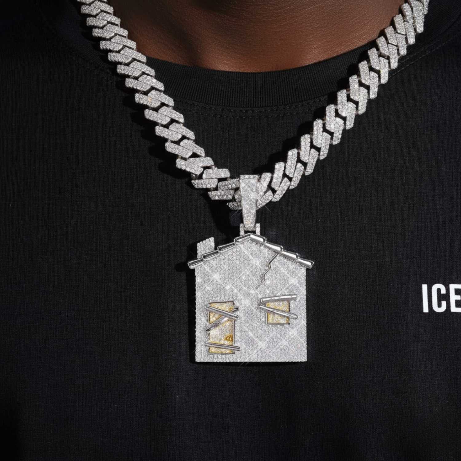"TRAPHOUSE" Custom Moissanite Logo Pendant 14K Gold - Image 2