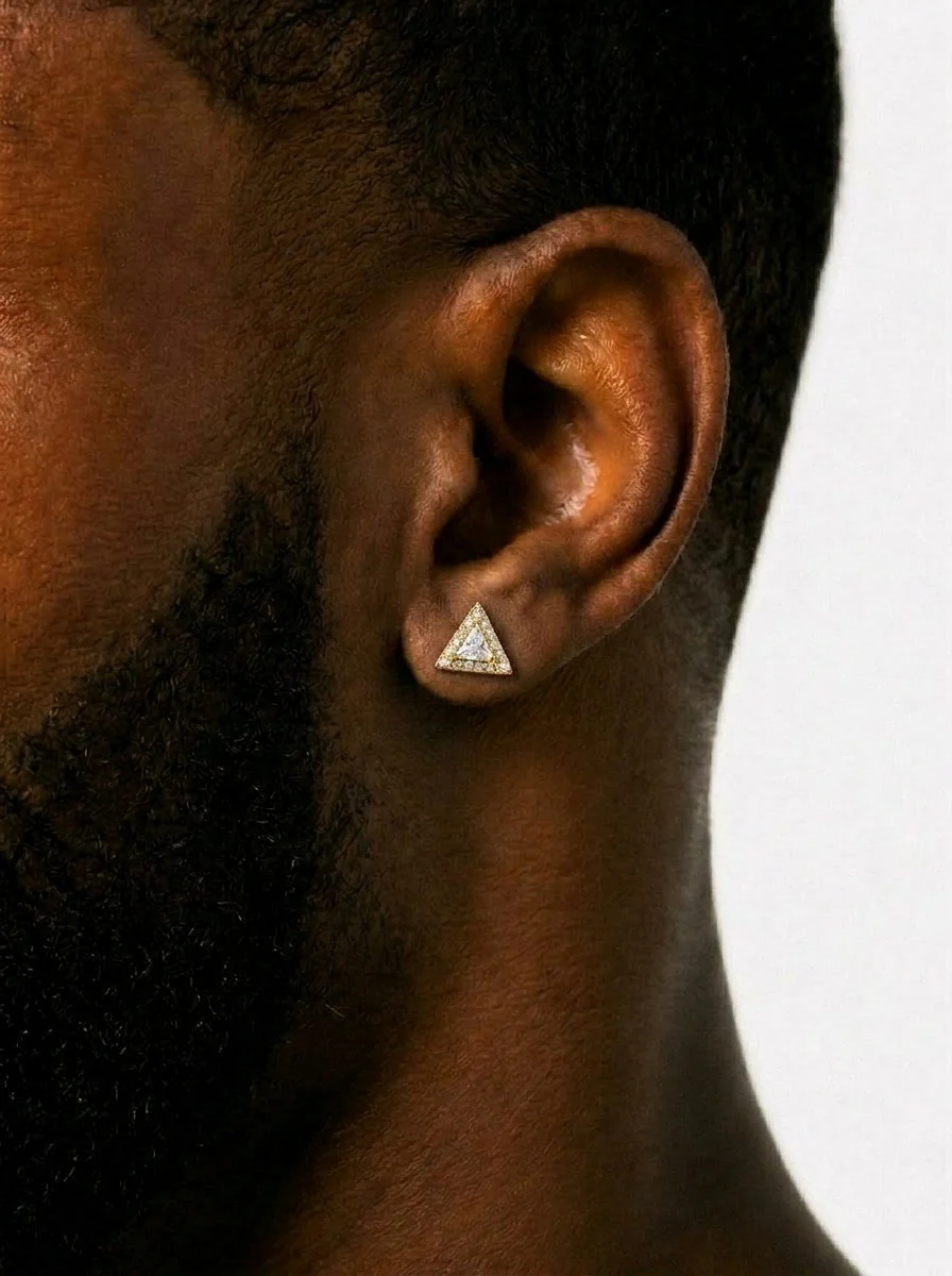 Moissanite Pyramid Stud Earrings 14K Gold - Image 4