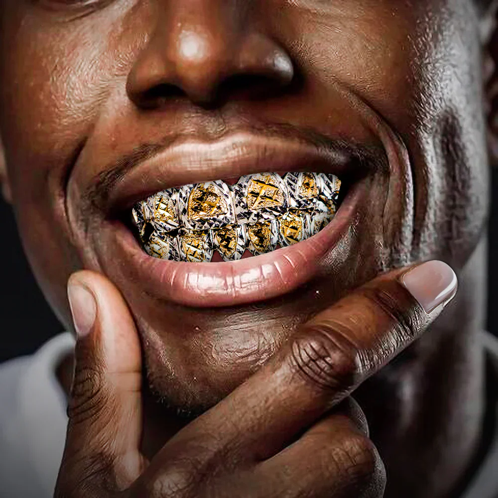 Two Layer Diamond Cut Grillz 14K Gold - Image 2